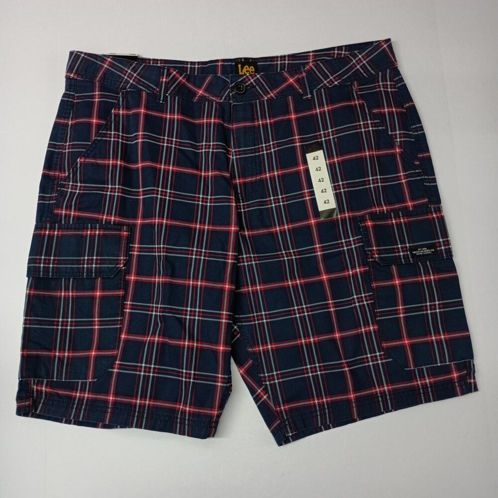 Lee Cargo Shorts Men's Size 42 Blue Red Plaid Checkered‎